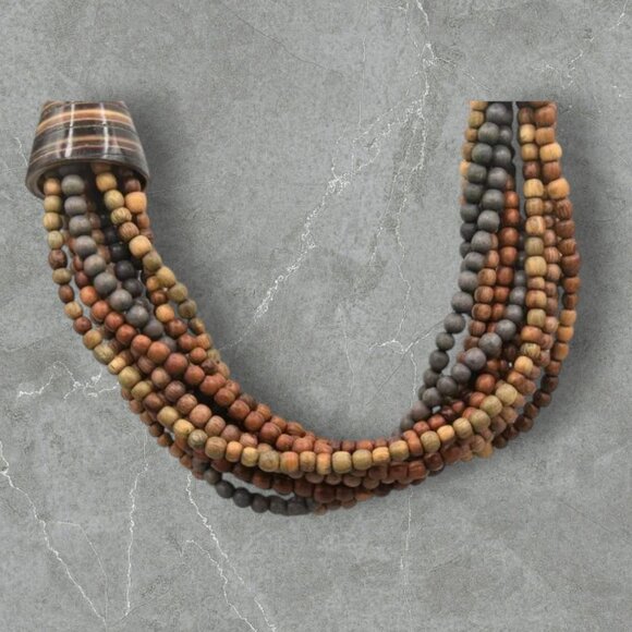 Vintage Tribal Necklace Wood Bead & Shell Multi-Strand - Picture 5 of 7